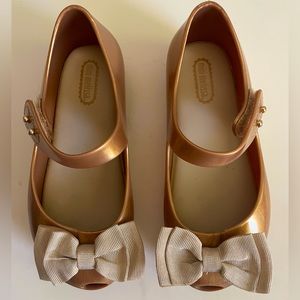 Mini Melissa Peep-Toe Gold Flats